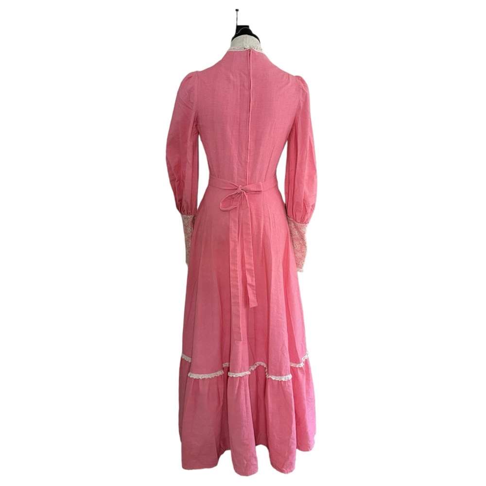Vintage 1970's Praire Dress Leg of Mutton Sleeves Lace Bodice Zip Back & Wrists - Picture 4 of 12